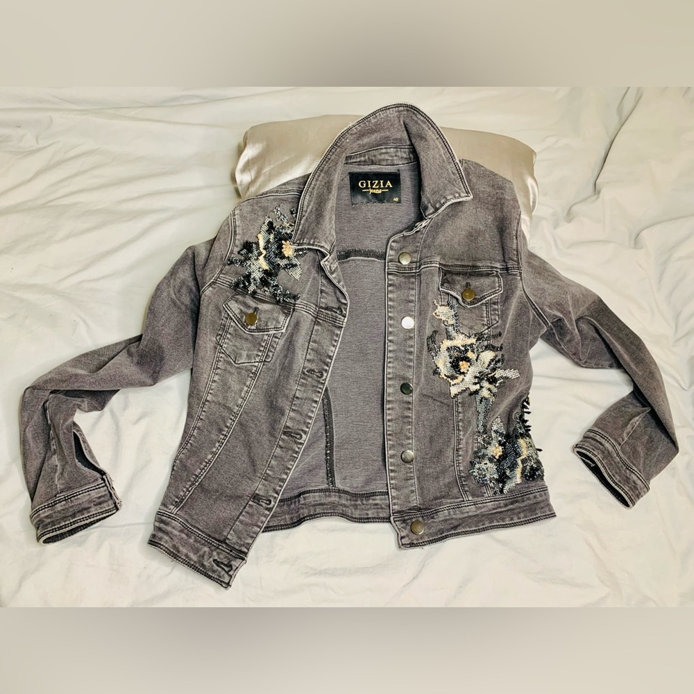 New Gizia bead embroidery detailed black jean jacket